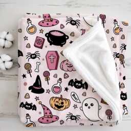 Halloween - Pink, Sherpa Fleece Blanket, Decor, Kids Bedding, Blankets, Children's, Ghost Halloween, Pumpkins, Blanket - thumbnail 2