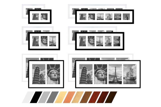 Collage Wooden Picture Frame Gallery With Passe-Partout For 2-6 Photos 7x10 - 9x13 10x10 10x15 13x13 13x18 15x20 18x24 20x30 30x40 - image 1