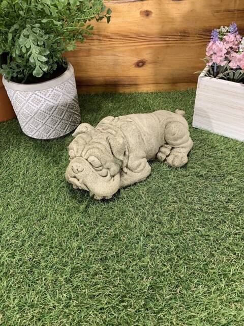 Stone Garden Laying Cute Funny Bulldog Statue Ornament - image 1