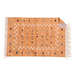 Handmade Cotton Dhurrie Rug Mustard Yellow Kilim, Reversible - thumbnail 2