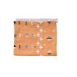 Handmade Cotton Dhurrie Rug Mustard Yellow Kilim, Reversible - thumbnail 3