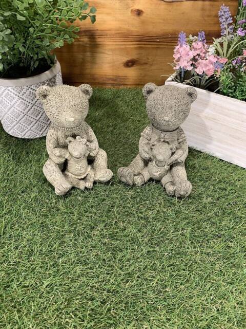 Stone Garden Pair Of Cute Teddy Bear Statue Ornaments - image 1