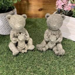 Stone Garden Pair Of Cute Teddy Bear Statue Ornaments - thumbnail 3