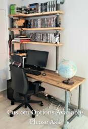 Integrated Office Desk With Hanging Drawer, Custom Made, Reclaimed Scaffold Boards + Pipes, Tubes, Rustic, Industrial Look - The Melrose - thumbnail 2