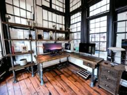 Integrated Office Desk With Hanging Drawer, Custom Made, Reclaimed Scaffold Boards + Pipes, Tubes, Rustic, Industrial Look - The Melrose - thumbnail 1