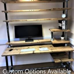 Integrated Office Desk With Hanging Drawer, Custom Made, Reclaimed Scaffold Boards + Pipes, Tubes, Rustic, Industrial Look - The Melrose - thumbnail 3
