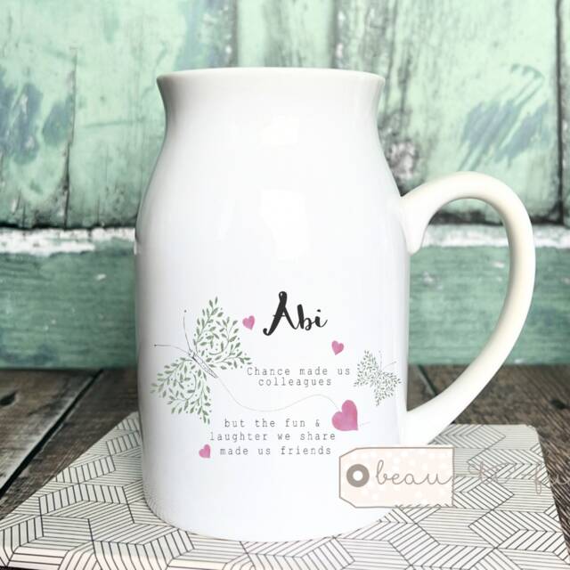 Personalised Friend Gift Chance Made Us Colleagues Quote Workmate Butterfly Small Jug Mug Vase Decoration Ornament Keepsake Friendship - image 1