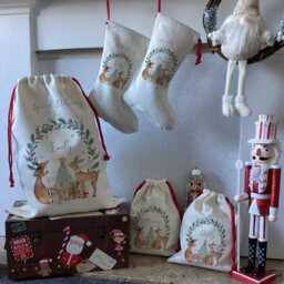 Personalised Woodland Christmas Santa Sack, Custom Holiday Linen Stocking, Winter Deer Gift Bag - thumbnail 2