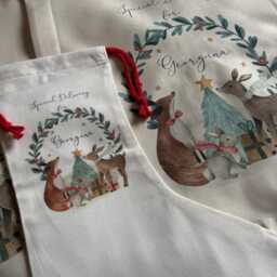 Personalised Woodland Christmas Santa Sack, Custom Holiday Linen Stocking, Winter Deer Gift Bag - thumbnail 4