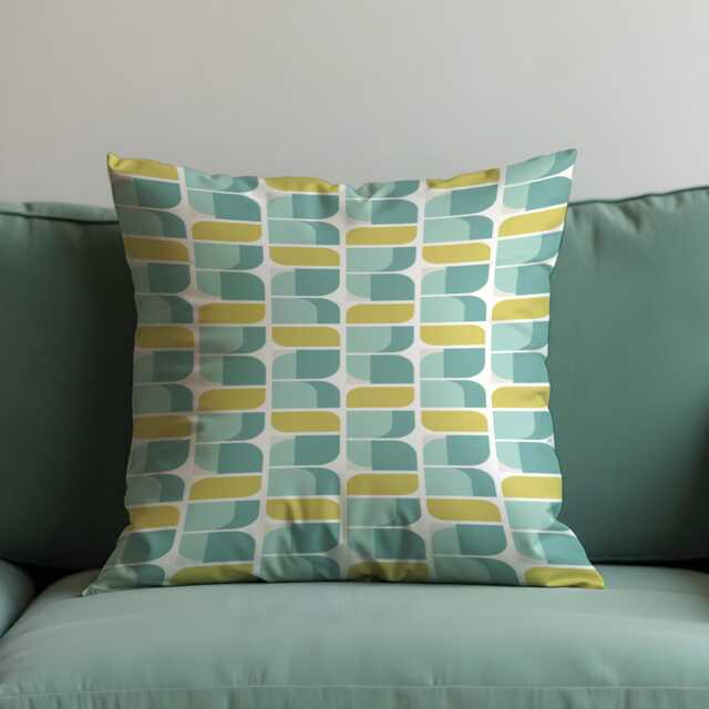 Muted Geometric Throw Pillow Cover, Soft Blue & Yellow Rounded Rectangle Cushion Case For Sofa Or Bed, Calm Modern Home Decor Accent - image 1