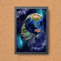 Galaxy Mother Earth Original Artwork, Quirky Wall Art, A4 Poster Print, Pagan, Celestial Wiccan - thumbnail 4