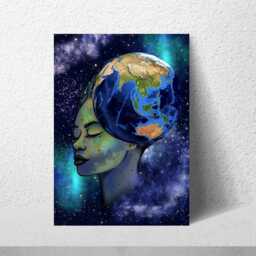 Galaxy Mother Earth Original Artwork, Quirky Wall Art, A4 Poster Print, Pagan, Celestial Wiccan - thumbnail 2