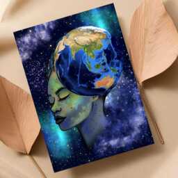 Galaxy Mother Earth Original Artwork, Quirky Wall Art, A4 Poster Print, Pagan, Celestial Wiccan - thumbnail 3