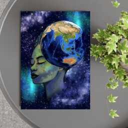 Galaxy Mother Earth Original Artwork, Quirky Wall Art, A4 Poster Print, Pagan, Celestial Wiccan - thumbnail 1