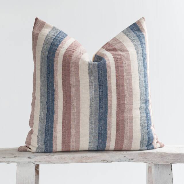Woven Linen Striped Pillow, Bamboo Fabric, Pastel Nautical Cushion - image 1