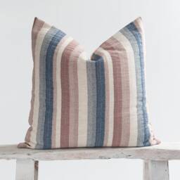 Woven Linen Striped Pillow, Bamboo Fabric, Pastel Nautical Cushion