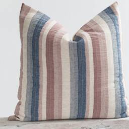 Woven Linen Striped Pillow, Bamboo Fabric, Pastel Nautical Cushion - thumbnail 2