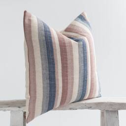 Woven Linen Striped Pillow, Bamboo Fabric, Pastel Nautical Cushion - thumbnail 3