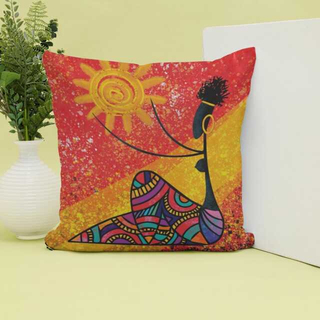 African Woman Cushion Cover Bold Afro Art, Boho Decor - image 1