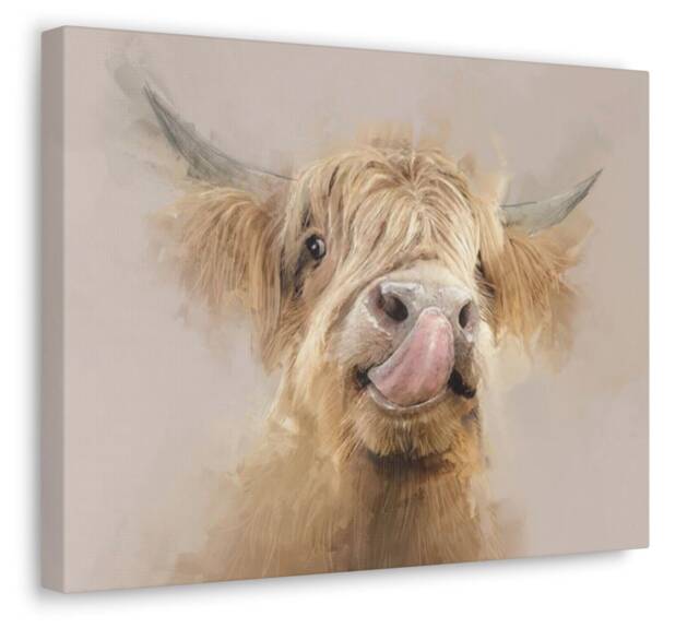 Highland Cow Flower Crown Canvas Art Farmhouse Wall Decor - image 1
