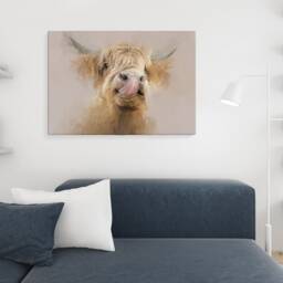 Highland Cow Flower Crown Canvas Art Farmhouse Wall Decor - thumbnail 3
