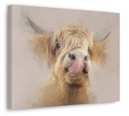 Highland Cow Flower Crown Canvas Art Farmhouse Wall Decor - thumbnail 1