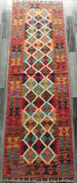 Multicolour Runner Rug, Handmade Artisan Afghan Turkish Scandinavian Navajo Bohemian Flatweave Wool Kilim Rug 201x65 cm - thumbnail 1