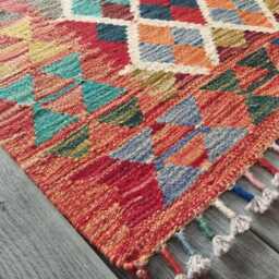 Multicolour Runner Rug, Handmade Artisan Afghan Turkish Scandinavian Navajo Bohemian Flatweave Wool Kilim Rug 201x65 cm - thumbnail 2