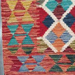 Multicolour Runner Rug, Handmade Artisan Afghan Turkish Scandinavian Navajo Bohemian Flatweave Wool Kilim Rug 201x65 cm - thumbnail 4