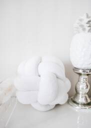 White Velvet Knot Pillow Scandinavian Home Decor - thumbnail 1