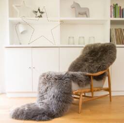 Grey Sheepskin Rug, Large Sheepskin, Bed Throw, Chair Cover, Interior Decor, Fur Mat, Natural Grey, Retro, Luxury, Mid Grey