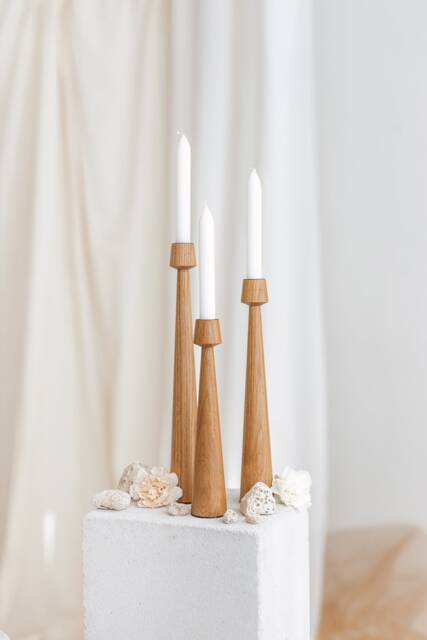 Set Of 3 Handturned Minimalist Wood Candlestick, Candle Holder, Scandinavian Decorations, Modern Slow Design, Hygge Simple, Hostess Gift - image 1