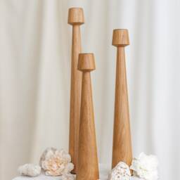 Set Of 3 Handturned Minimalist Wood Candlestick, Candle Holder, Scandinavian Decorations, Modern Slow Design, Hygge Simple, Hostess Gift - thumbnail 2