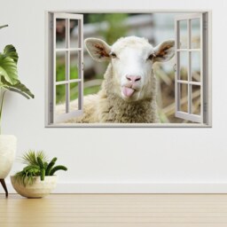 Funny Sheep Showing Tongue 3D Window View Wall Sticker Poster Decal A797 - thumbnail 2
