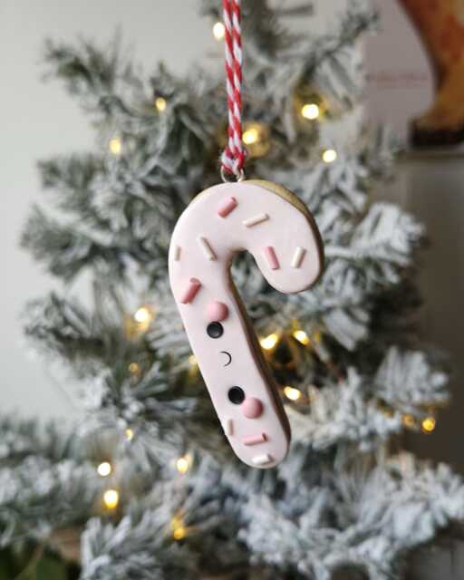 Adorable Candycane Sugar Cookie Christmas Tree Decoration - Handmade Polymer Clay Ornament, Cute Holiday Gift For - image 1