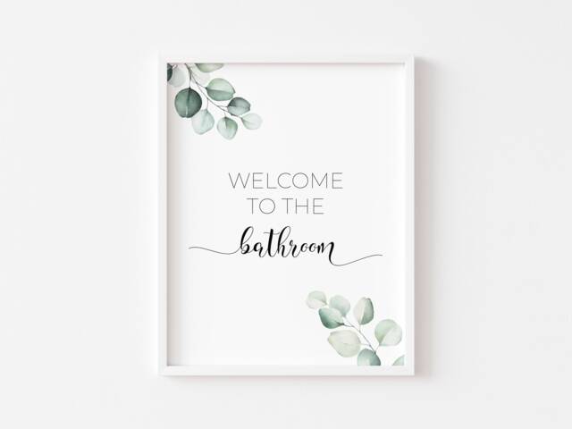 Bathroom Prints - Minimalist Print Sign Eucalyptus Wall Art Decor Botanical Welcome - image 1