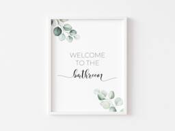 Bathroom Prints - Minimalist Print Sign Eucalyptus Wall Art Decor Botanical Welcome - thumbnail 1