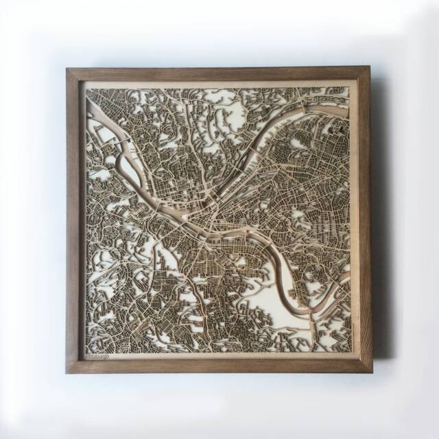 Pittsburgh Wooden Map - Walnut Framed, Laser Cut City Streets - image 1