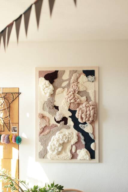 Permafrost - Large Yarn Wall Art Navy, Cream Organic Textile - image 1