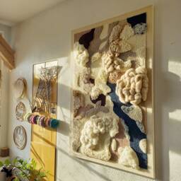 Permafrost - Large Yarn Wall Art Navy, Cream Organic Textile - thumbnail 2