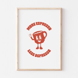 Retro Wall Art, More Espresso Less Depresso Poster, Print, Decor, Funny Quote Prints, Cartoon Kitchen Art - thumbnail 3