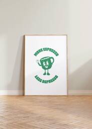 Retro Wall Art, More Espresso Less Depresso Poster, Print, Decor, Funny Quote Prints, Cartoon Kitchen Art - thumbnail 1