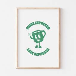 Retro Wall Art, More Espresso Less Depresso Poster, Print, Decor, Funny Quote Prints, Cartoon Kitchen Art - thumbnail 2