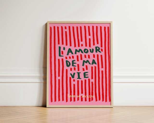 L'amour De Ma Vie Print, French Poster, Loving Wall Art, Bedroom Aesthetic Apartment Living Room Unframed - image 1
