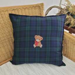Blackwatch Vintage Teddy Plaid Pillow Cover, Farmhouse Tartan Sham, Green & Navy - thumbnail 3