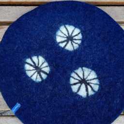 Handfelted Seat Cushion With White Wheels, Dark Blue - thumbnail 3