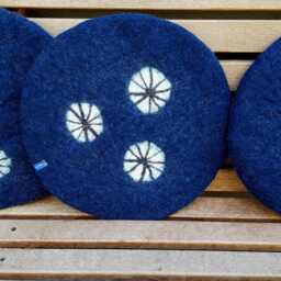 Handfelted Seat Cushion With White Wheels, Dark Blue - thumbnail 2