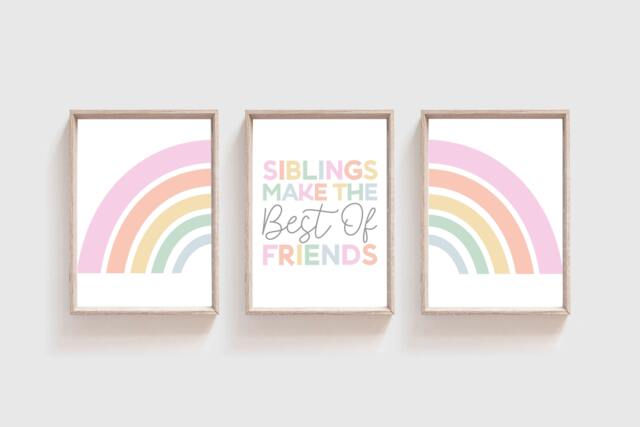 Set Of 3 Siblings Make The Best Of Friends Print Set, Sister Wall Art, Sibling Prints, Girls Bedroom Nursery Art - image 1