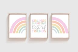 Set Of 3 Siblings Make The Best Of Friends Print Set, Sister Wall Art, Sibling Prints, Girls Bedroom Nursery Art - thumbnail 1