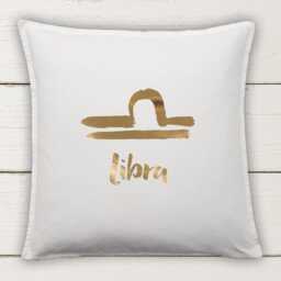Libra Cushion Cover Cotton Pillow With Metallic Vinyl Zodiac Symbol Decor - thumbnail 2